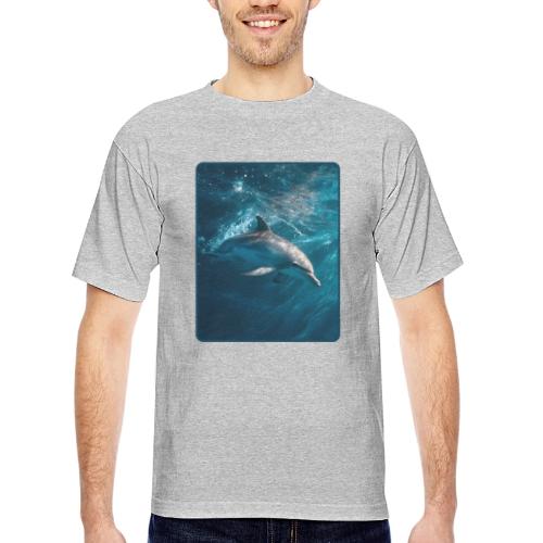Dolphin Sunlit Ocean Serenity Design - Bayside Unisex Heavyweight USA Made T-Shirt