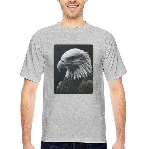 Black White Bald Eagle Design - Bayside Unisex Heavyweight USA Made T-Shirt