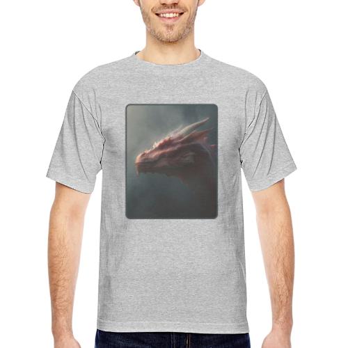Red Dragon Fog Portrait Design - Bayside Unisex Heavyweight USA Made T-Shirt