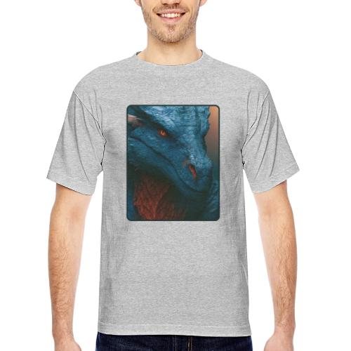 Turquoise Dragon Fire Eye Design - Bayside Unisex Heavyweight USA Made T-Shirt