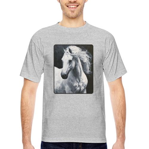 White Horse Oil Painting Design - Bayside Unisex Heavyweight USA Made T-Shirt