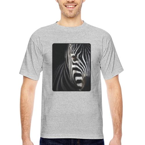 Zebra High Contrast Portrait Design - Bayside Unisex Heavyweight USA Made T-Shirt