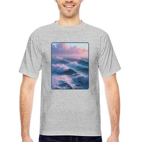 Dreamy Pastel Ocean Sunset Art - Bayside Unisex Heavyweight USA Made T-Shirt