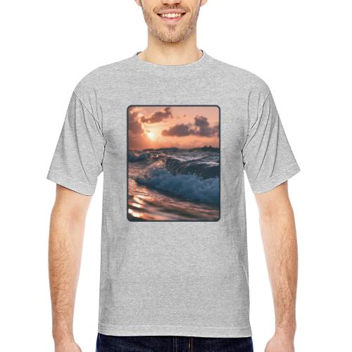 Golden Sunset Ocean Wave - Bayside Unisex Heavyweight USA Made T-Shirt