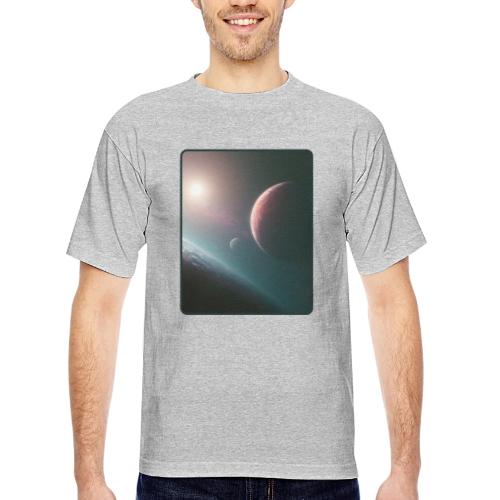 Deep Space Planet Horizon Art - Bayside Unisex Heavyweight USA Made T-Shirt
