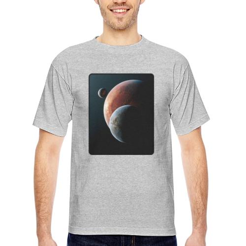 Three Planets Deep Space Design - Bayside Unisex Heavyweight USA Made T-Shirt