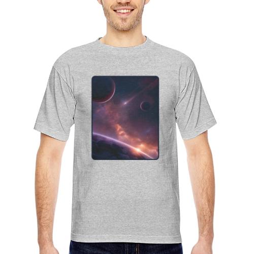 Cosmic Sunset Nebula Space Art - Bayside Unisex Heavyweight USA Made T-Shirt