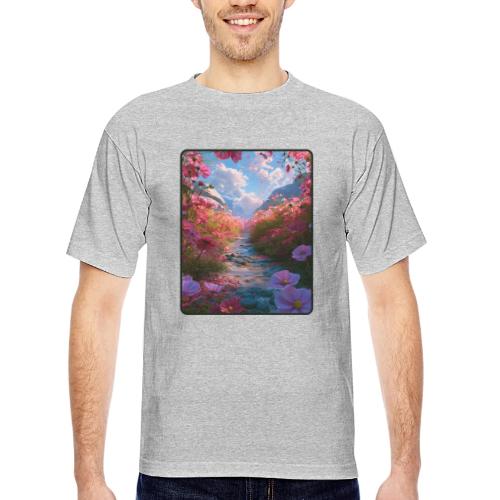 Dreamy Cosmos Valley Landscape Art - Bayside Unisex Heavyweight USA Made T-Shirt