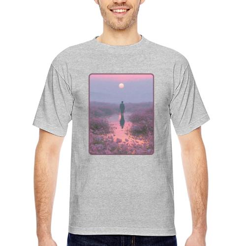 Ethereal Sunset Flower Field Art - Bayside Unisex Heavyweight USA Made T-Shirt