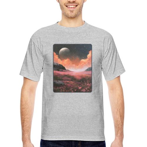 Moonlit Fantasy Flower Landscape - Bayside Unisex Heavyweight USA Made T-Shirt