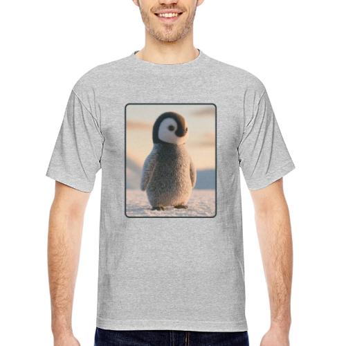 Cute Penguin Chick Sunrise Design - Bayside Unisex Heavyweight USA Made T-Shirt
