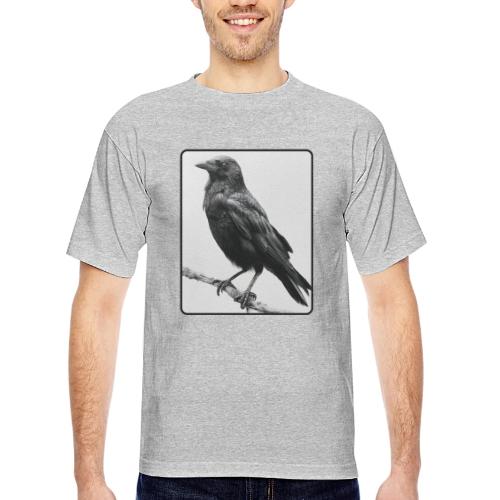 Raven Black and White Art Design - Bayside Unisex Heavyweight USA Made T-Shirt
