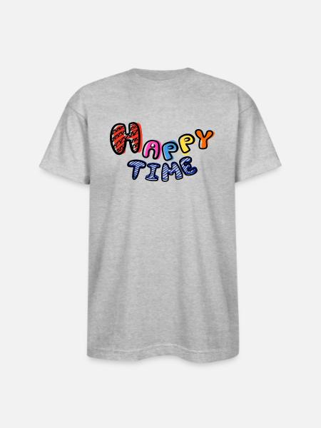Happytime - Bayside Unisex Heavyweight USA Made T-Shirt - heather gray