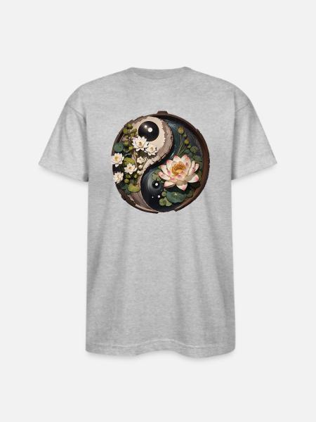 Lotus Flower Pond Yang - Bayside Unisex Heavyweight USA Made T-Shirt - heather gray