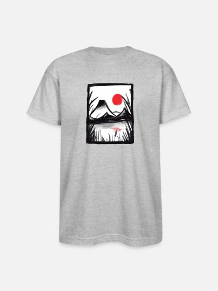 Japanese Landscape - Bayside Unisex Heavyweight USA Made T-Shirt - heather gray