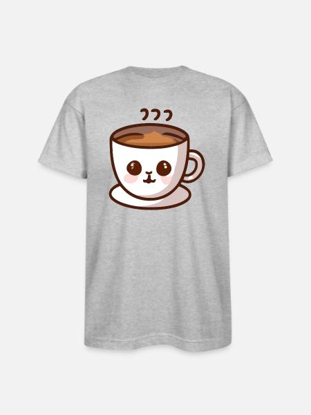 Coffee Cup Cat Face - Bayside Unisex Heavyweight USA Made T-Shirt - heather gray