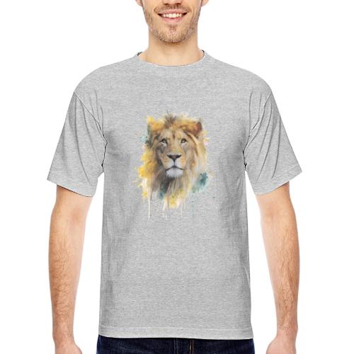 Watercolor Lion Portrait - Bayside Unisex Heavyweight USA Made T-Shirt