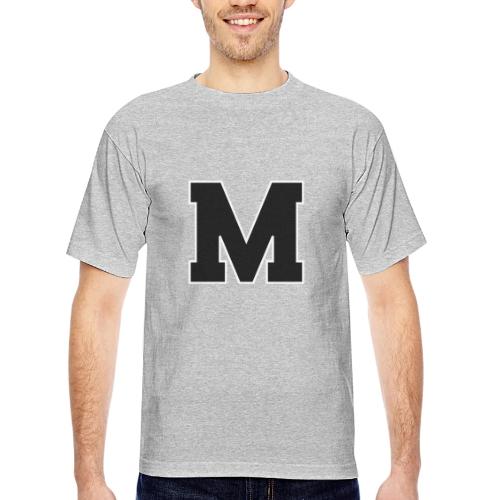 Varsity Letter M Collegiate Alphabet Art - Bayside Unisex Heavyweight USA Made T-Shirt