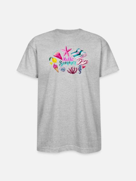 Vibrant Summer Beach Pattern - Bayside Unisex Heavyweight USA Made T-Shirt - heather gray