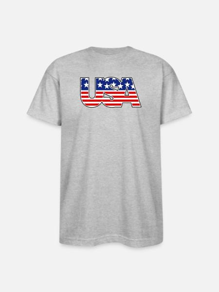 American Flag USA Logo - Bayside Unisex Heavyweight USA Made T-Shirt - heather gray