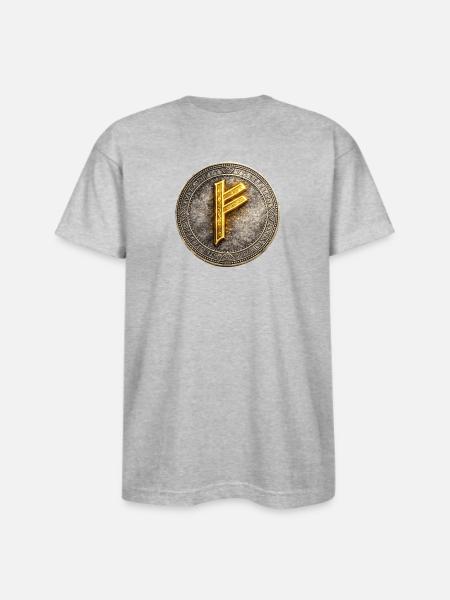 Rune Coin of Dawn - Bayside Unisex Heavyweight USA Made T-Shirt - heather gray