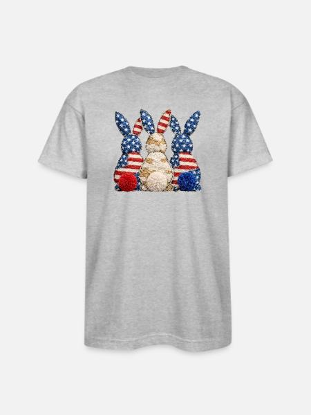 Patriotic Bunny Trio - Bayside Unisex Heavyweight USA Made T-Shirt - heather gray