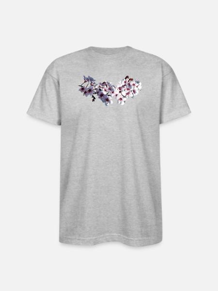 Sprig of Cherry Blossoms - Bayside Unisex Heavyweight USA Made T-Shirt - heather gray