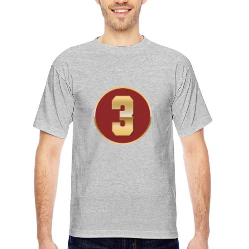 Number 3 in Gold Varsity Font - Bayside Unisex Heavyweight USA Made T-Shirt