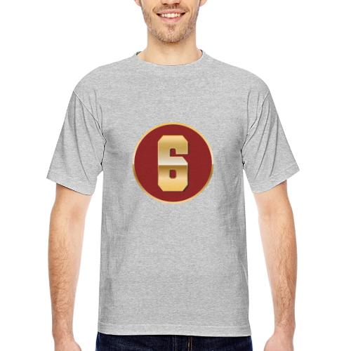 Number 6 in Gold Varsity Font - Bayside Unisex Heavyweight USA Made T-Shirt
