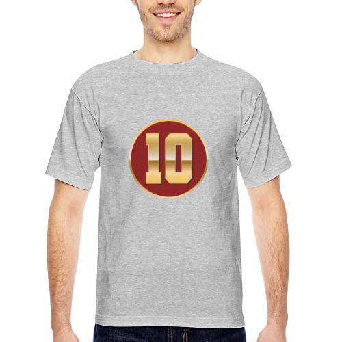 Number 10 in Gold Varsity Font - Bayside Unisex Heavyweight USA Made T-Shirt