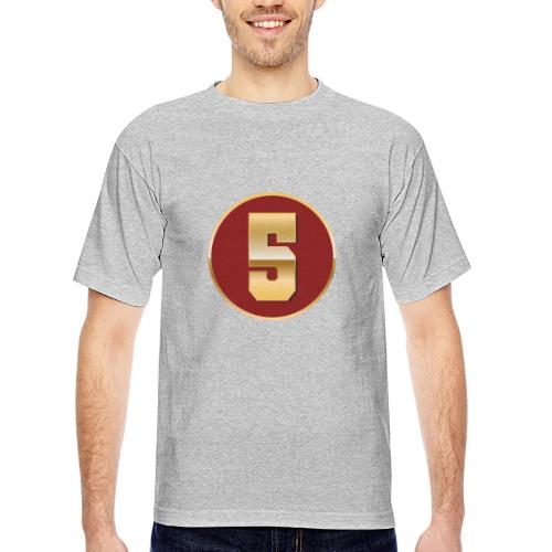 Number 5 in Gold Varsity Font - Bayside Unisex Heavyweight USA Made T-Shirt