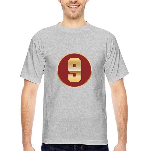 Number 9 in Gold Varsity Font - Bayside Unisex Heavyweight USA Made T-Shirt