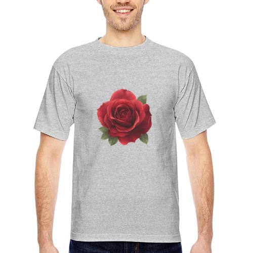 Rose: Crimson Bloom Elegance - Bayside Unisex Heavyweight USA Made T-Shirt