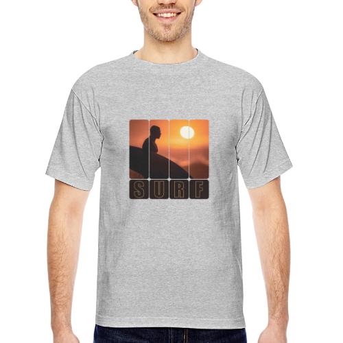 Surfing: Sunset Surf Panels - Bayside Unisex Heavyweight USA Made T-Shirt