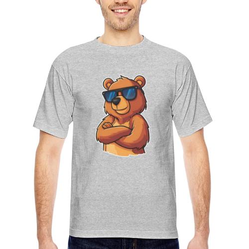 Cool Bear Sunglasses Cartoon Design - Bayside Unisex Heavyweight USA Made T-Shirt
