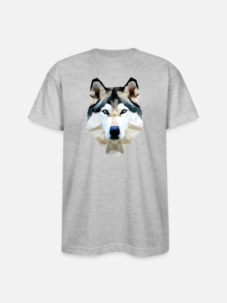 Husky Dog Polygon - Bayside Unisex Heavyweight USA Made T-Shirt - heather gray