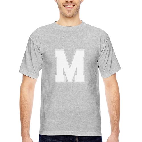 White Letter M – Varsity Alphabet Monogram - Bayside Unisex Heavyweight USA Made T-Shirt