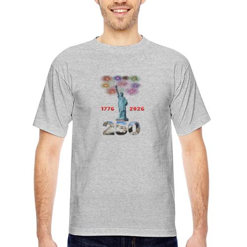 1776 - 2026 | 250 Years USA | Fireworks - Bayside Unisex Heavyweight USA Made T-Shirt
