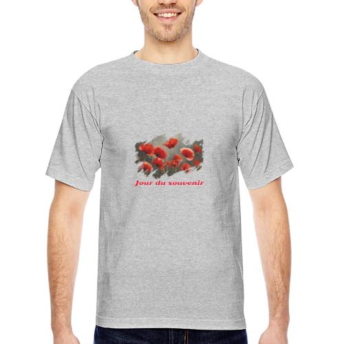 Remembrance Day with Poppies - Bayside Unisex Heavyweight USA Made T-Shirt