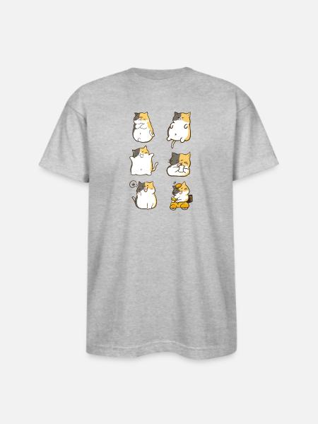 Chubby Calico Cat Expressions - Bayside Unisex Heavyweight USA Made T-Shirt - heather gray