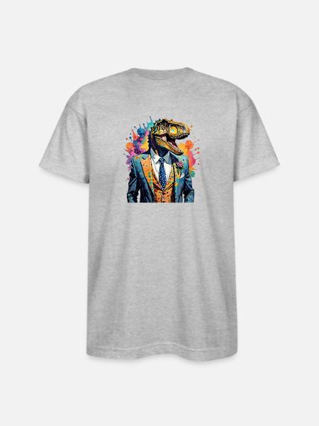 Dinosaur in suit - Bayside Unisex Heavyweight USA Made T-Shirt - heather gray