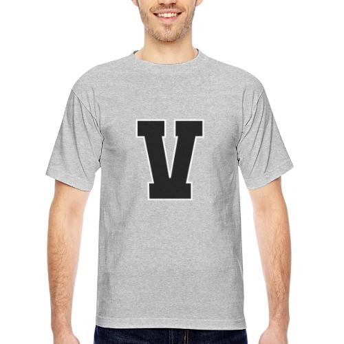 Varsity Letter V Athletic Alphabet Graphic - Bayside Unisex Heavyweight USA Made T-Shirt