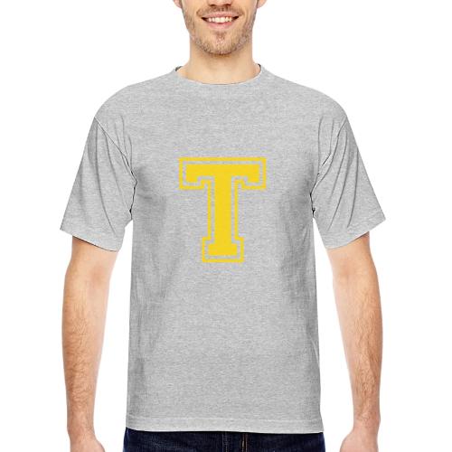 Letter T – Capital Athletic Alphabet Monogram - Bayside Unisex Heavyweight USA Made T-Shirt