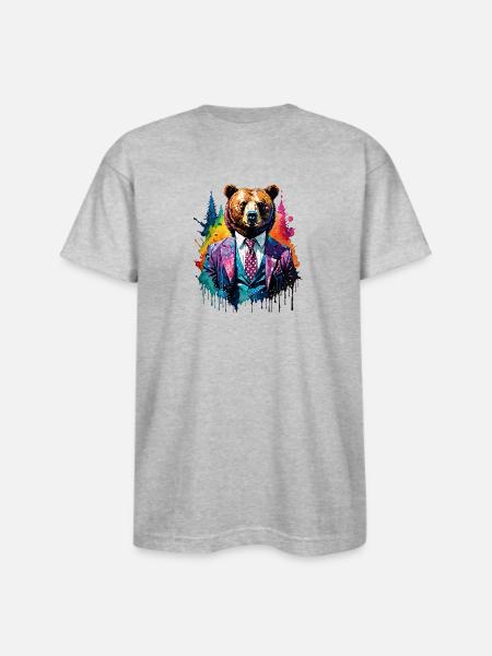 Bear in suit - Bayside Unisex Heavyweight USA Made T-Shirt - heather gray