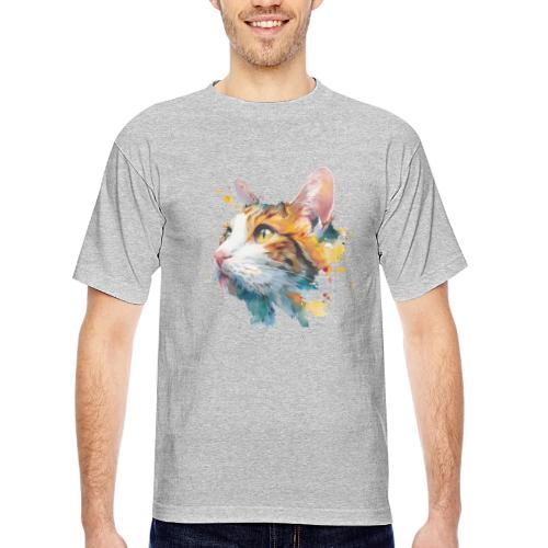 Cat: Feline Ink Burst - Bayside Unisex Heavyweight USA Made T-Shirt