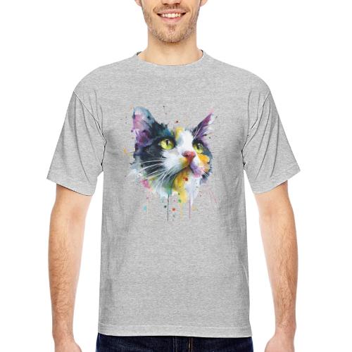 Cat: Painted Purr Expression - Bayside Unisex Heavyweight USA Made T-Shirt