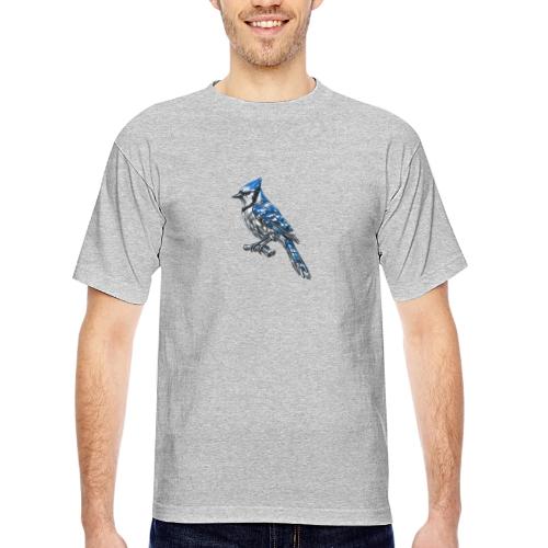 Silver Blue Jay on Perch - Bayside Unisex Heavyweight USA Made T-Shirt