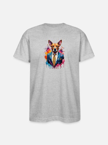 Dog in suit - Bayside Unisex Heavyweight USA Made T-Shirt - heather gray