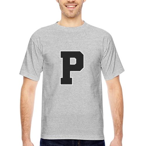 Varsity Letter P Athletic Alphabet Design - Bayside Unisex Heavyweight USA Made T-Shirt