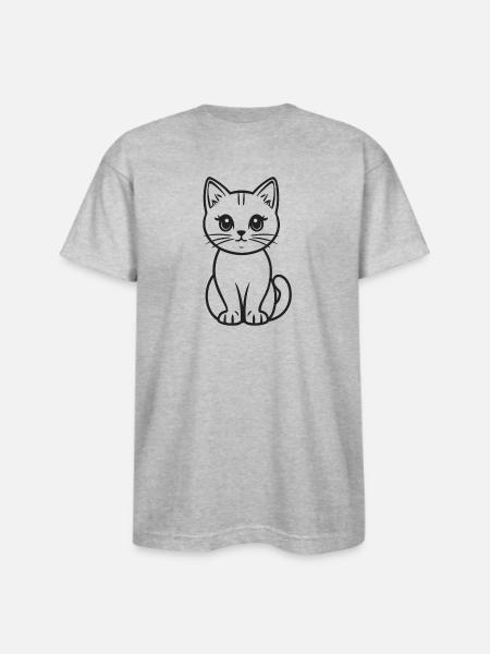 Outline Cat Detailed Cat Face - Bayside Unisex Heavyweight USA Made T-Shirt - heather gray